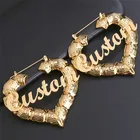 Earring Hoop Customized Name Heart Shape Bamboo Earring Personalize Gold Plated Bamboo Hoop For Girl