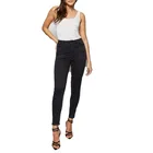 2019 Design Lady Sexy Skinny Belt Loops High Waist Women Fashion Black Denim Long Jeans
