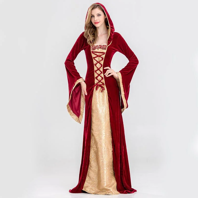 Halloween Espana restauración Tribunal noche Club vestido de la princesa de la Reina de la mostrar vestido rojo de la Reina de la película de televisión traje