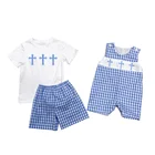 2020 wholesale cross applique boy outfits clothing easter day boutique outfits children's boutique clothing