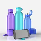 Plastic Water Bottle With Metal Lid Silicone Handle Phone Compartment Holder
