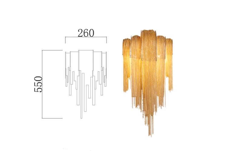 Modern creative aluminum Hanging chain wall led light  LED G9 gold silver Hotel Bedroom wall lamp