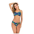 leaf flower print two piece twist bandeau bikini with soft pads beachwear women dress swimwear plus size