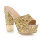 Summer Sexy Sequined Slides Slippers Lady Platform Super High Heels Sandals Fashion Women Shoes Gold Silver Black White