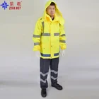 PVC rain suit mining work high visibility reflective safety rain coat with zipper