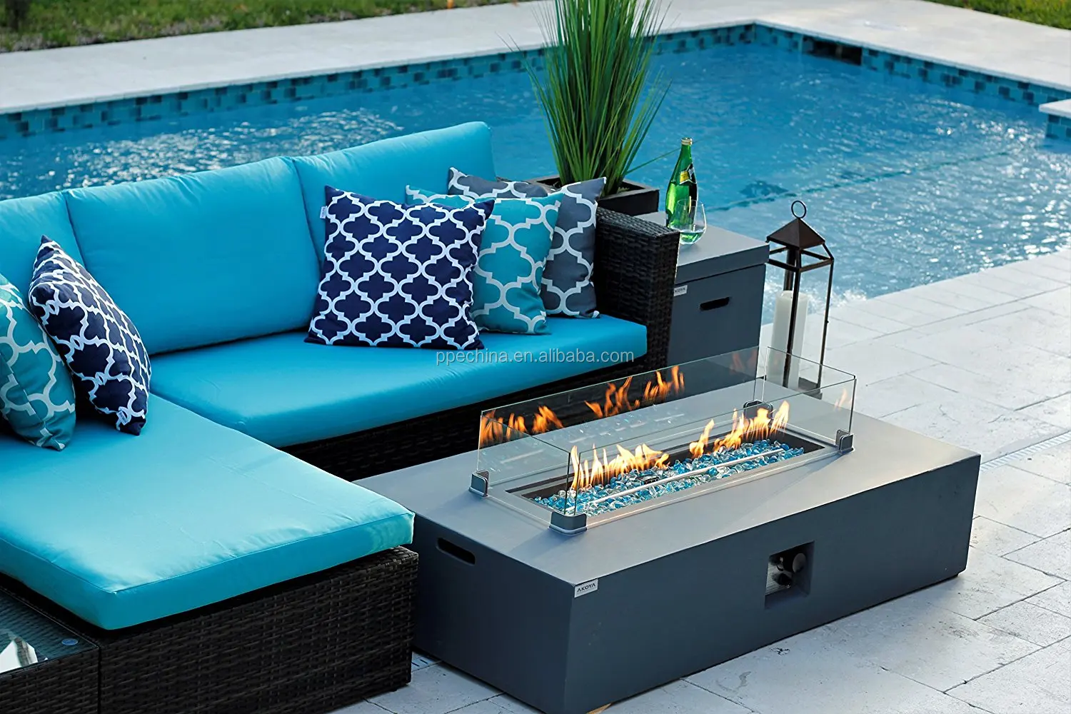 Outdoor table for burning liquefied gas propane gas fire pits with lava rocks
