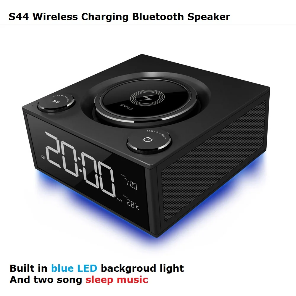 Wireless QI Charger Transmitter Blue tooth NFC Speaker With Alarm Clock - ANKUX.COM