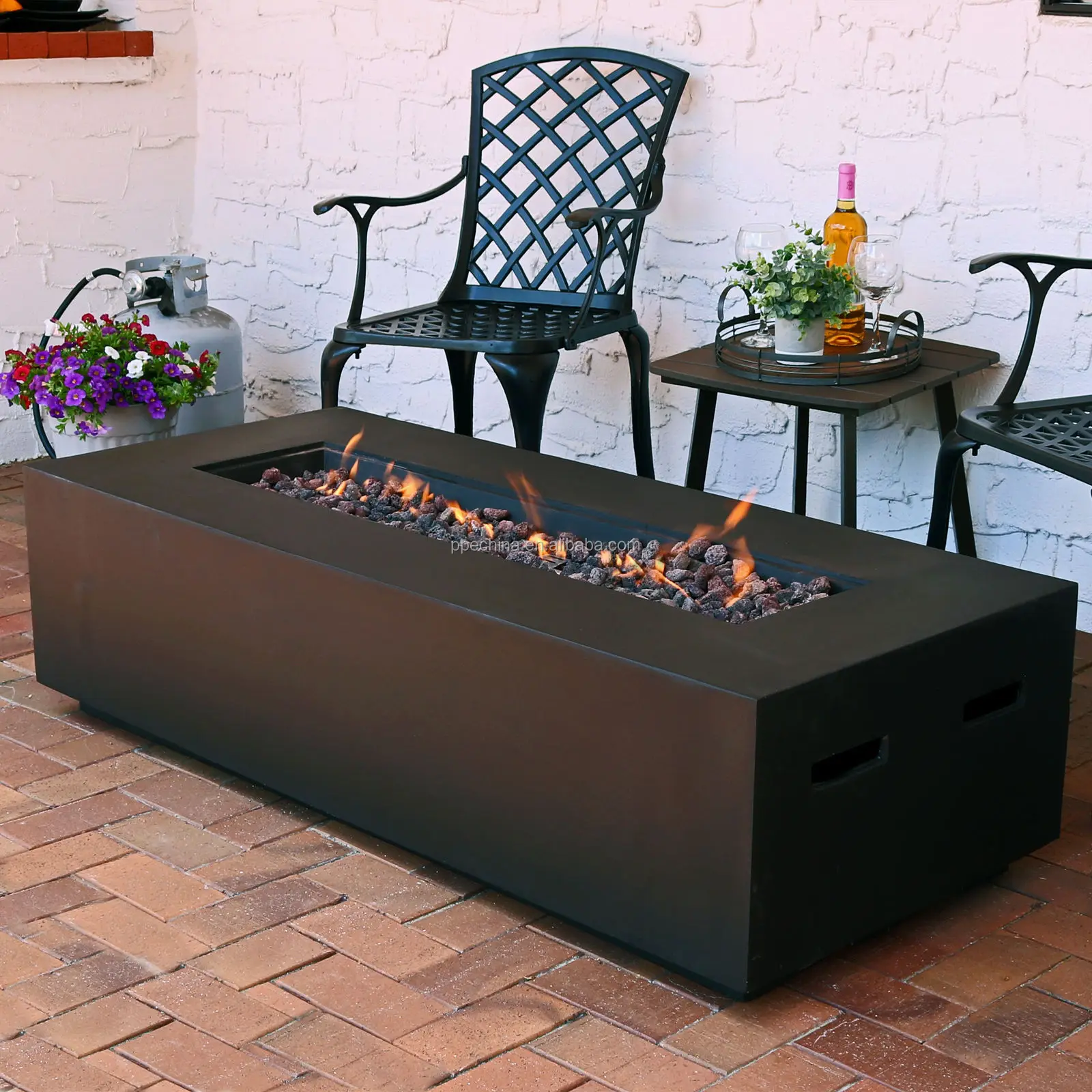 Outdoor table for burning liquefied gas propane gas fire pits with lava rocks