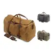Waterproof large capacity waxed canvas duffel leather mens overnight weekender duffle travelling bag