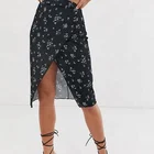 Hot sale customized women one piece printed skirt pretty wrap midi skirt in black floral
