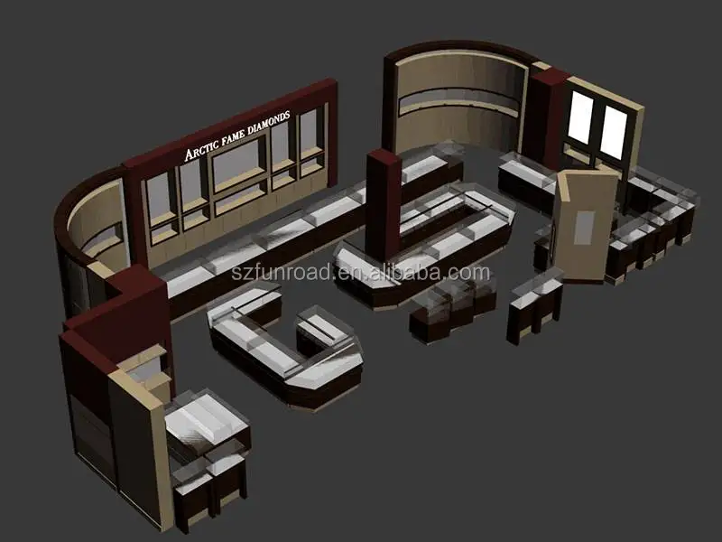 Hot sale glass and wood jewelry display cabinet design for jewelry interior store design and showroom decoration