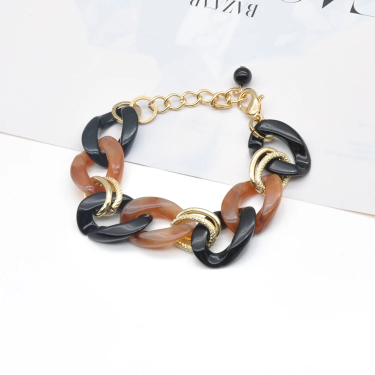 2020 2021 custom stylish acrylic and gold plated aluminum alloy circle link chain adjustable bracelet