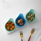 Creative design cheap price restaurant blue 3pc bowl set sugar tapas appetizer snack porcelain serving dish with tray