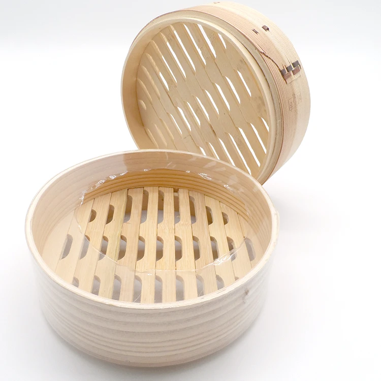 Eco-friendly Dumpling 10 inch Bamboo Food Steamer Set Basket With Lid