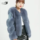 Fox Fur Collar Trendy Wholesale Fox Real Fur Jacket Hook Big Collar And Cuff Fashion Fox Fur Coat
