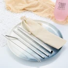FDA 304 reusable metal stainless steel straw set 215*12mm oblique incisions straw overseas travel portable drinking straw set