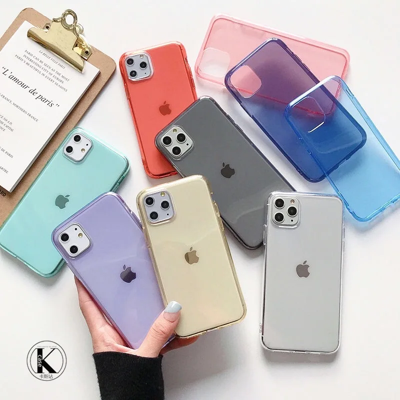 Transparent Colours TPU Phone Case For iPhone 11/12/X/XSMAX/XR/6/7/8Plus Silicone  Ultra Thin TPU Mobile phone Back Cover