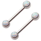 316L Stainless Steel White Synthetic Opal Ball Barbell Tongue Ring