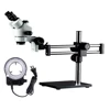 7-45X Zoom simul focal LED ring light pillar stand dual arm double boom adjustable microscope stand Trinocular Stereo Microscope