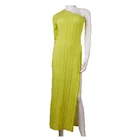 New style women's summer clothing yellow split side one shoulder sweater dress