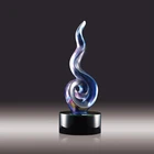 2019 High quality Blue color curved shape crystal liuli trophy award gift