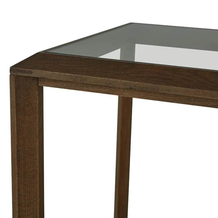 Modern square glass top oak wood end side table