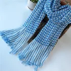 100% linen little checked scarf three colors short fringes women summer hijab scarf
