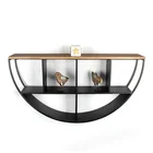 Home small half round metal frame iron storage holders decorative wood wall shelf