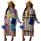 A090299 2019 autumn irregular patchwork printed long sleeve clothing women fashion casual long dress
