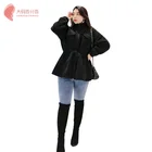 2019 lamb fur wool drawstring waist belly covered slimming women plus size jacket tops