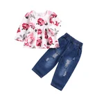 Children Autumn Clothes Little Girls Long Sleeve Top+Jeans 2 Pcs Clothing Set