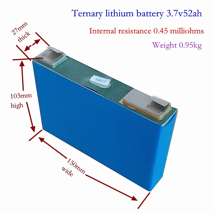 High Quality Ternary Lithium Battery 3 7v52ah Rechargeable Ternary