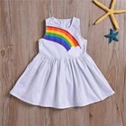 High quality cotton eco baby girls kid white and rainbow pattern dresses