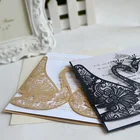 Guangzhou black lace folding wedding card laser cut swan shape invitation card