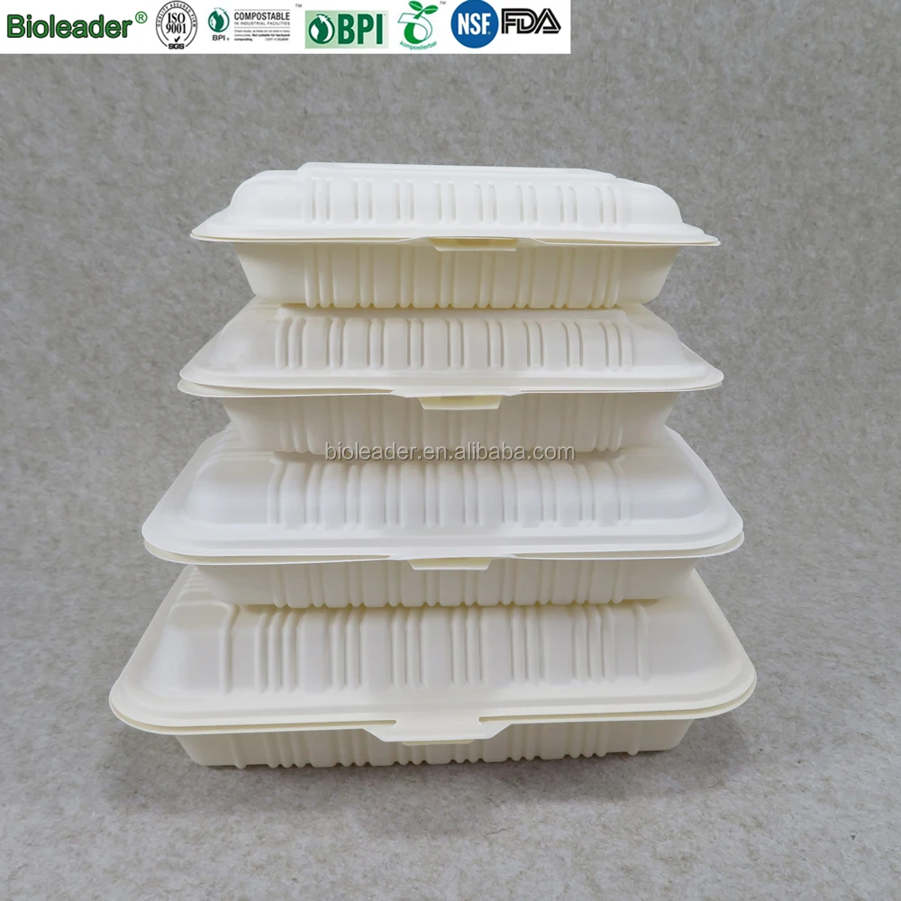 Factory Wholesale Eco-friendly Compostable Disposable Cornstarch Container Takeaway Food Box