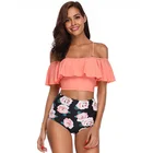 Sexy Brazilian Style Hot Sexy Woman 2 Piece Pink Floral High Waist Bikini Swimwear