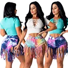 2020 sexy fashion tie dye jeans tassel decoration ladies denim shorts