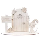 Wooden Craft Kit Plain Blank Open Stand Halloween Trick or Treat Opening Fairy Door Stand