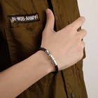 KALEN Silver Bamboo Bracelet Men Leather Bangle