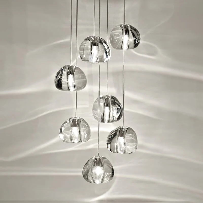 Modern LED stair hanging crystal ball high ceiling chandelier pendant light