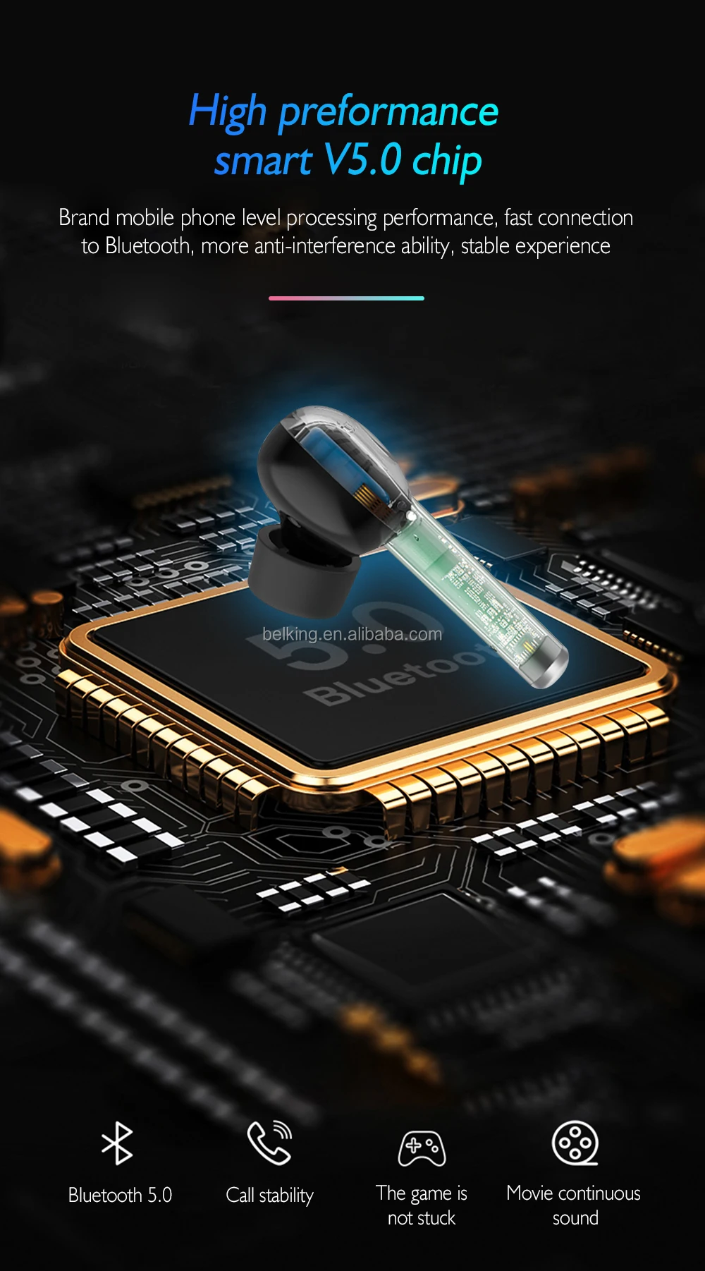 BK-TW40 Smart V5.0 Chip Earbuds BT Wireless Earphone HiFi Stereo Bluetooth Wireless Headphone - ANKUX.COM
