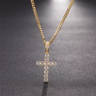 Bling Hips Hops Gold Plated Bling Jesus Cross Necklace Micro Pave Iced Out CZ Cross Pendant Necklace