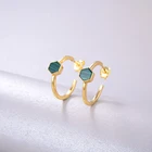High Quality Jewelry French Style Green Natural Malachite 18ct Gold Vermeil on Sterling Silver Hexagon Hoops Earrings