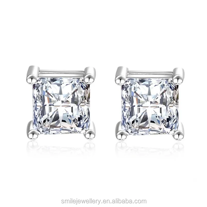 T/&T 8mm Black CZ Square Stud Earrings