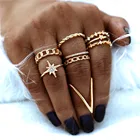 Bohemian Vintage Royal Rings Geometric Gold Zircon Cubic Rings Set for Women Girls