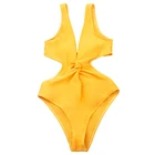 Sexy High Cut Swimwear Women Plus Size One Piece Solid Swimsuit