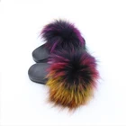 Girls kids rainbow animal fur slippers for children
