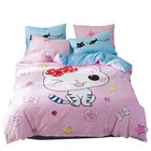 girls bedding set bed sheet 100% cotton lovely cartoon pink cat korean bedding set