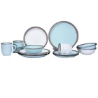 Europe Luxury Unique Design Wedding Tableware Sets Glazed Stoneware Matt Blue Ceramic Dinner Set