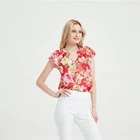 LANDSEA Plus Size Ladies Shirt Short Sleeves Floral Print Chiffon Blouses For Women